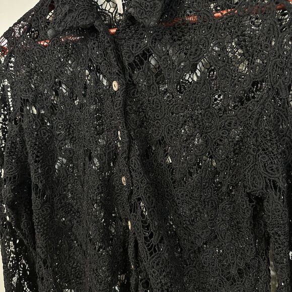 Free People Womens Small Long Sleeve Black Lace Button Up Shirt Blouse - Picture 2 of 4